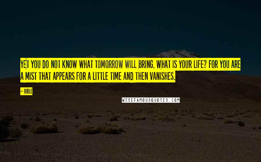Bible Quotes: yet you do not know what tomorrow will bring. What is your life? For you are a mist that appears for a little time and then vanishes.