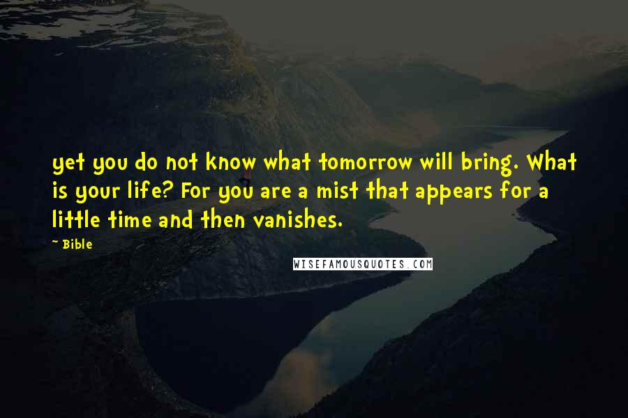 Bible Quotes: yet you do not know what tomorrow will bring. What is your life? For you are a mist that appears for a little time and then vanishes.