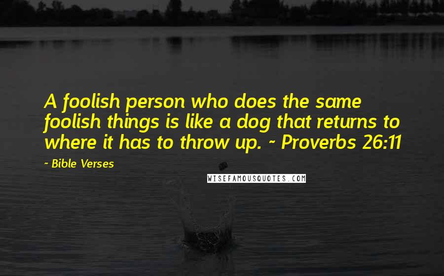 Bible Verses Quotes: A foolish person who does the same foolish things is like a dog that returns to where it has to throw up. ~ Proverbs 26:11