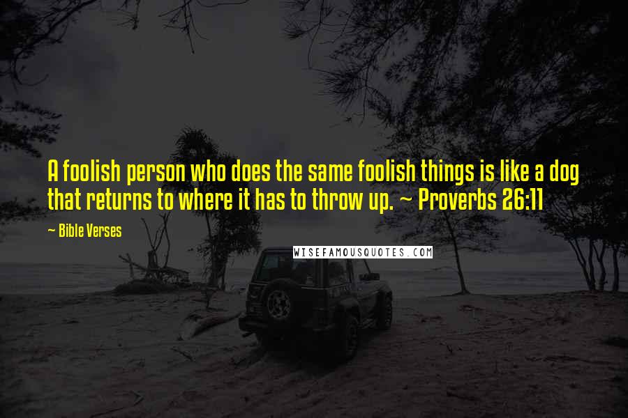 Bible Verses Quotes: A foolish person who does the same foolish things is like a dog that returns to where it has to throw up. ~ Proverbs 26:11