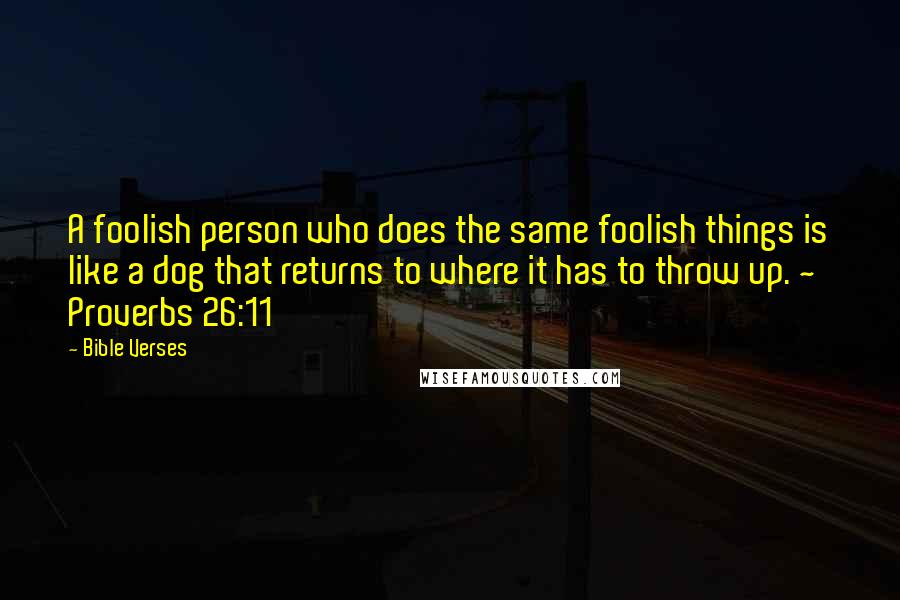 Bible Verses Quotes: A foolish person who does the same foolish things is like a dog that returns to where it has to throw up. ~ Proverbs 26:11