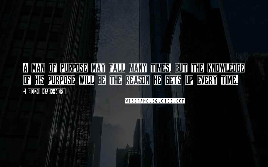Bidemi Mark-Mordi Quotes: A man of purpose may fall many times, but the knowledge of his purpose will be the reason he gets up every time.