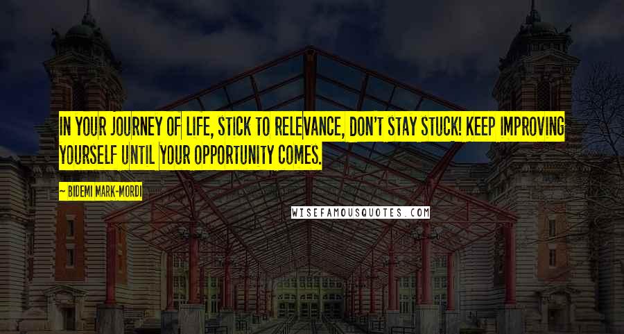 Bidemi Mark-Mordi Quotes: In your journey of life, stick to relevance, don't stay stuck! Keep improving yourself until your opportunity comes.