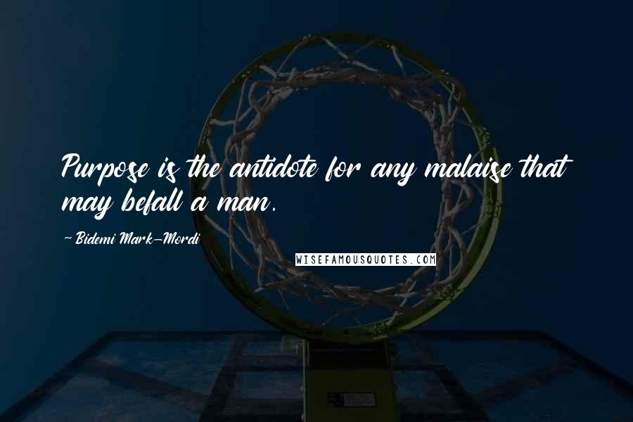 Bidemi Mark-Mordi Quotes: Purpose is the antidote for any malaise that may befall a man.