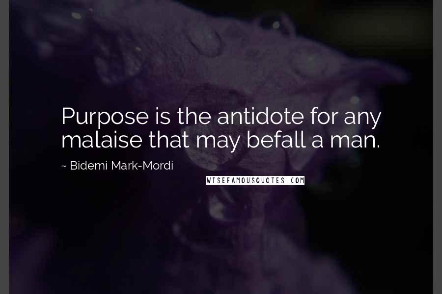 Bidemi Mark-Mordi Quotes: Purpose is the antidote for any malaise that may befall a man.