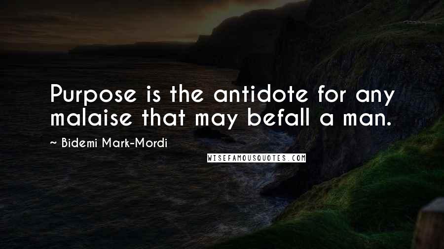 Bidemi Mark-Mordi Quotes: Purpose is the antidote for any malaise that may befall a man.