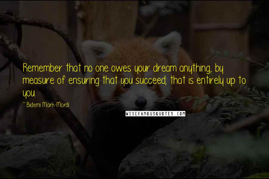 Bidemi Mark-Mordi Quotes: Remember that no one owes your dream anything, by measure of ensuring that you succeed; that is entirely up to you.