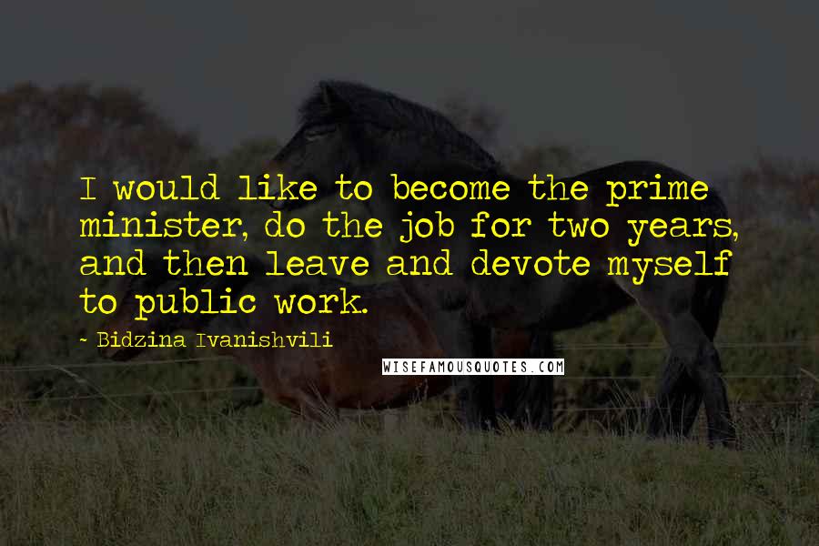 Bidzina Ivanishvili Quotes: I would like to become the prime minister, do the job for two years, and then leave and devote myself to public work.