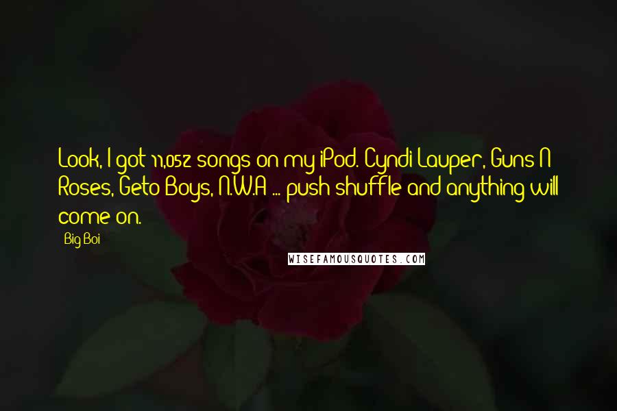 Big Boi Quotes: Look, I got 11,052 songs on my iPod. Cyndi Lauper, Guns N' Roses, Geto Boys, N.W.A ... push shuffle and anything will come on.