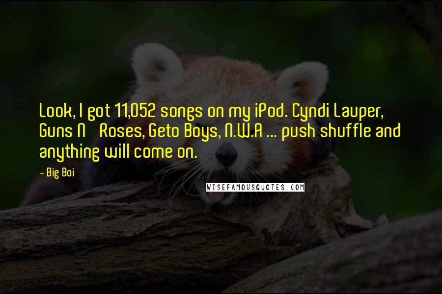 Big Boi Quotes: Look, I got 11,052 songs on my iPod. Cyndi Lauper, Guns N' Roses, Geto Boys, N.W.A ... push shuffle and anything will come on.