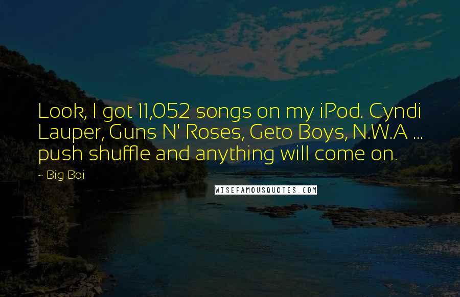 Big Boi Quotes: Look, I got 11,052 songs on my iPod. Cyndi Lauper, Guns N' Roses, Geto Boys, N.W.A ... push shuffle and anything will come on.