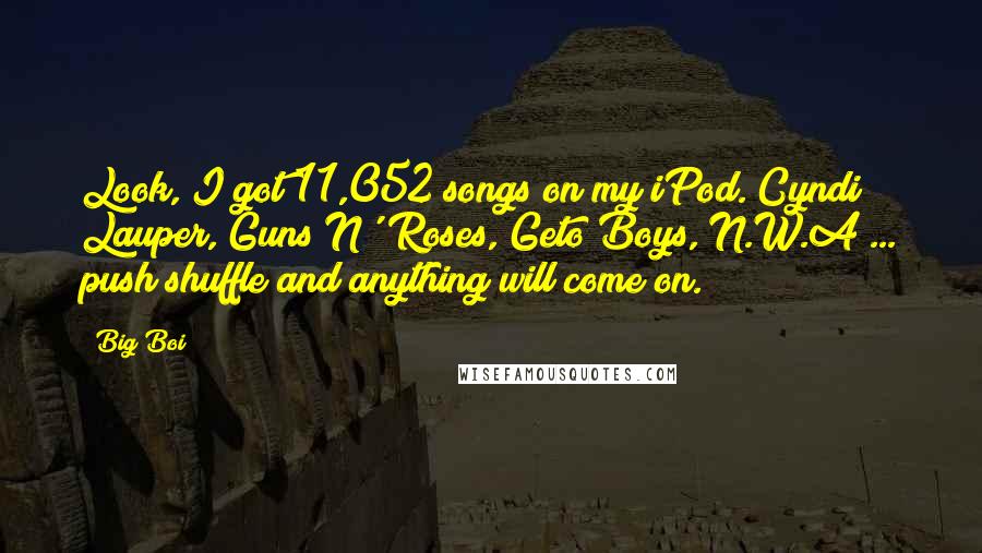 Big Boi Quotes: Look, I got 11,052 songs on my iPod. Cyndi Lauper, Guns N' Roses, Geto Boys, N.W.A ... push shuffle and anything will come on.