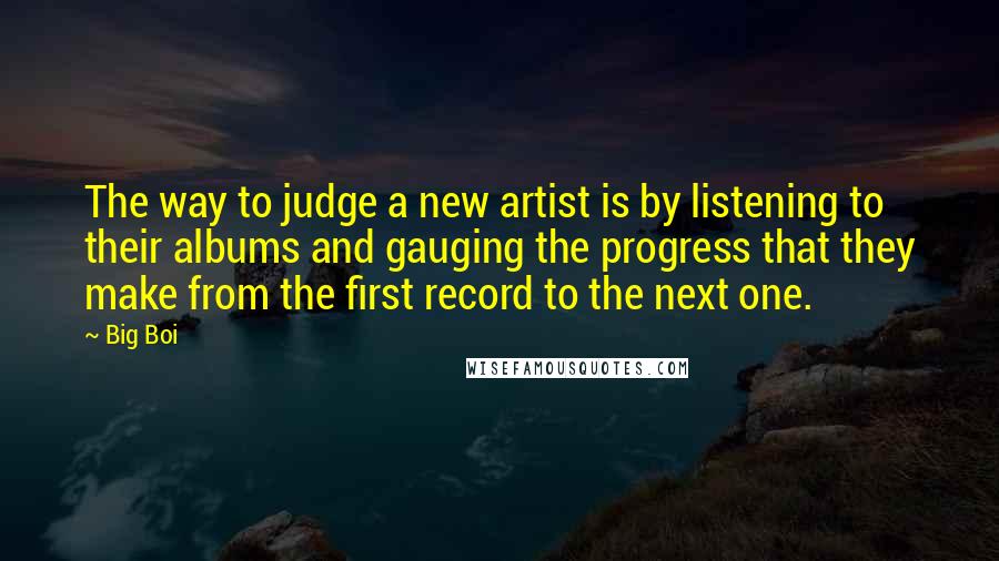 Big Boi Quotes: The way to judge a new artist is by listening to their albums and gauging the progress that they make from the first record to the next one.