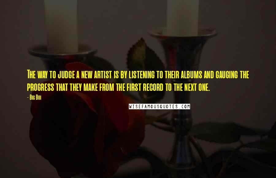 Big Boi Quotes: The way to judge a new artist is by listening to their albums and gauging the progress that they make from the first record to the next one.