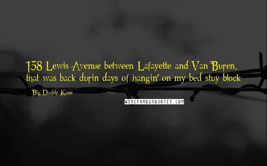 Big Daddy Kane Quotes: 158 Lewis Avenue between Lafayette and Van Buren, that was back durin days of hangin' on my bed-stuy block