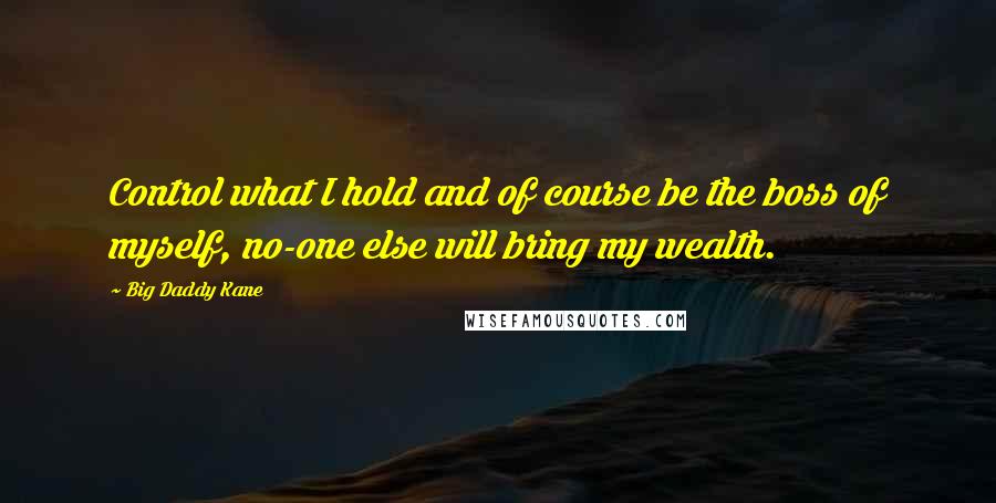 Big Daddy Kane Quotes: Control what I hold and of course be the boss of myself, no-one else will bring my wealth.