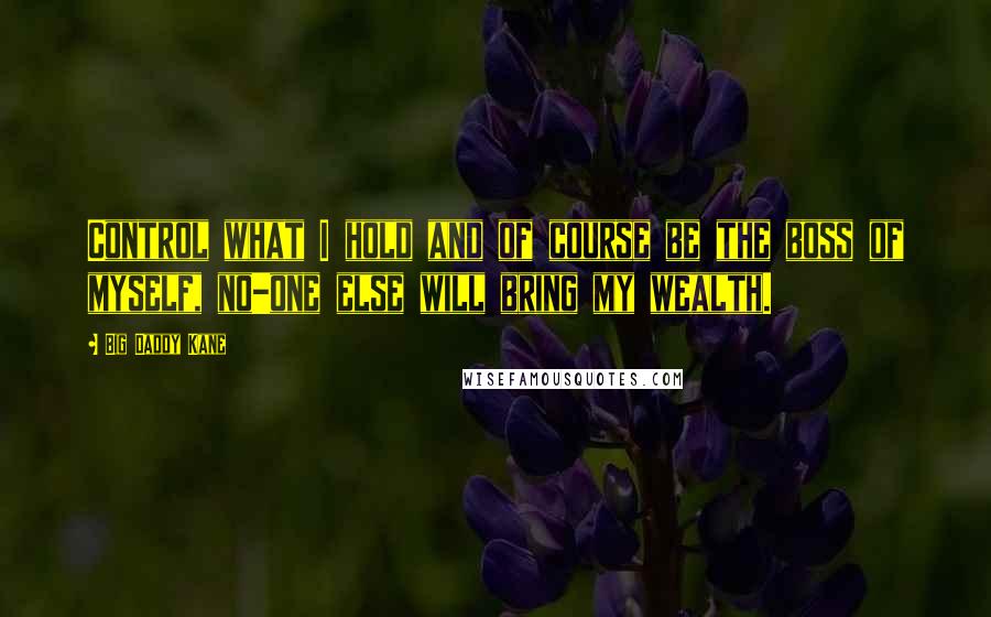 Big Daddy Kane Quotes: Control what I hold and of course be the boss of myself, no-one else will bring my wealth.