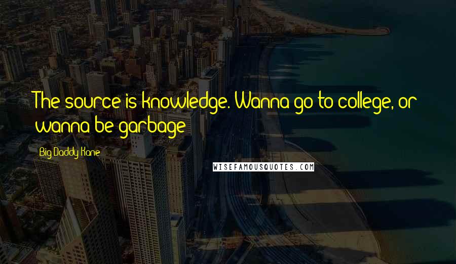 Big Daddy Kane Quotes: The source is knowledge. Wanna go to college, or wanna be garbage?