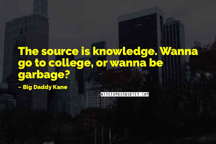 Big Daddy Kane Quotes: The source is knowledge. Wanna go to college, or wanna be garbage?