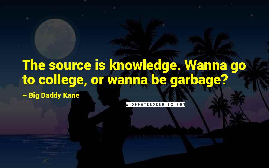 Big Daddy Kane Quotes: The source is knowledge. Wanna go to college, or wanna be garbage?