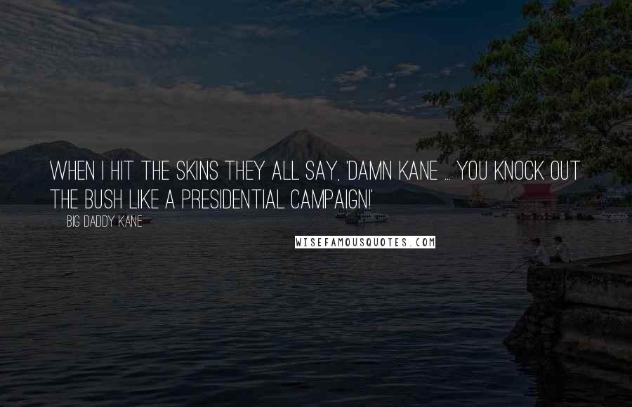 Big Daddy Kane Quotes: When I hit the skins they all say, 'Damn Kane ... You knock out the Bush like a presidential campaign!'