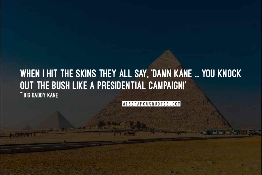 Big Daddy Kane Quotes: When I hit the skins they all say, 'Damn Kane ... You knock out the Bush like a presidential campaign!'