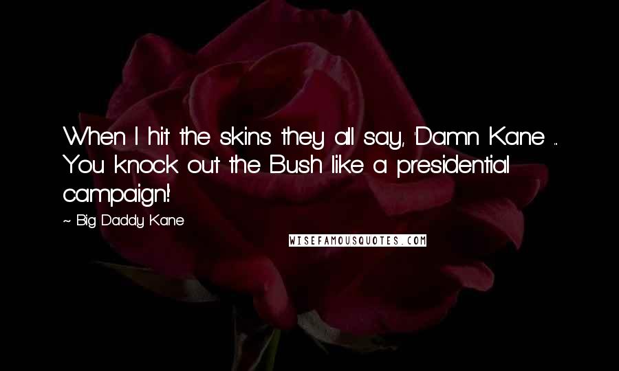 Big Daddy Kane Quotes: When I hit the skins they all say, 'Damn Kane ... You knock out the Bush like a presidential campaign!'