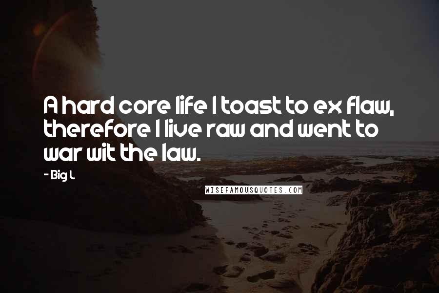 Big L Quotes: A hard core life I toast to ex flaw, therefore I live raw and went to war wit the law.