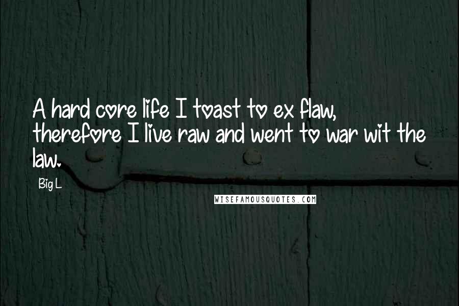 Big L Quotes: A hard core life I toast to ex flaw, therefore I live raw and went to war wit the law.