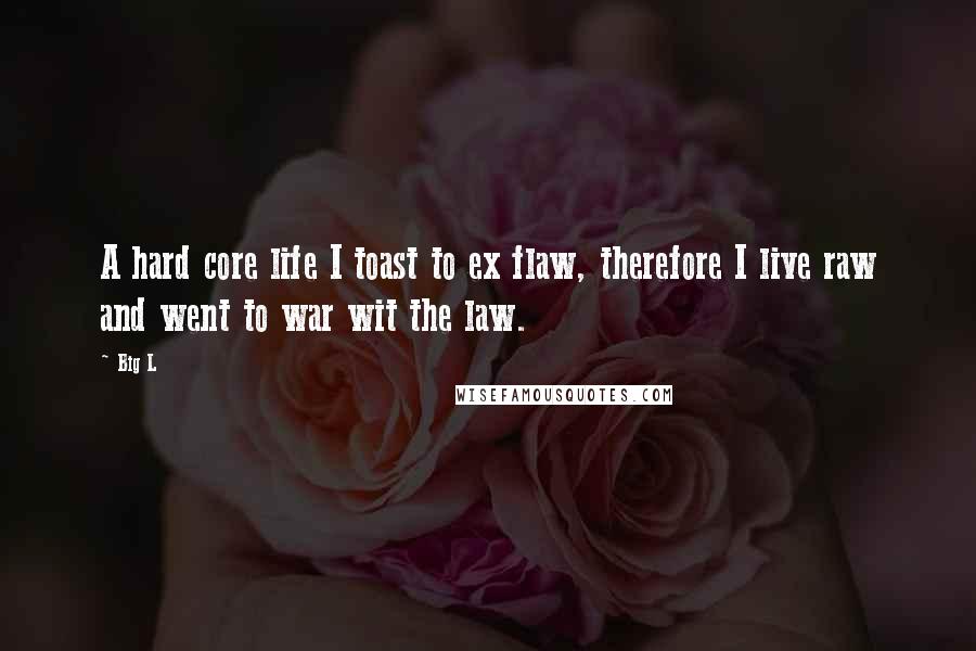 Big L Quotes: A hard core life I toast to ex flaw, therefore I live raw and went to war wit the law.