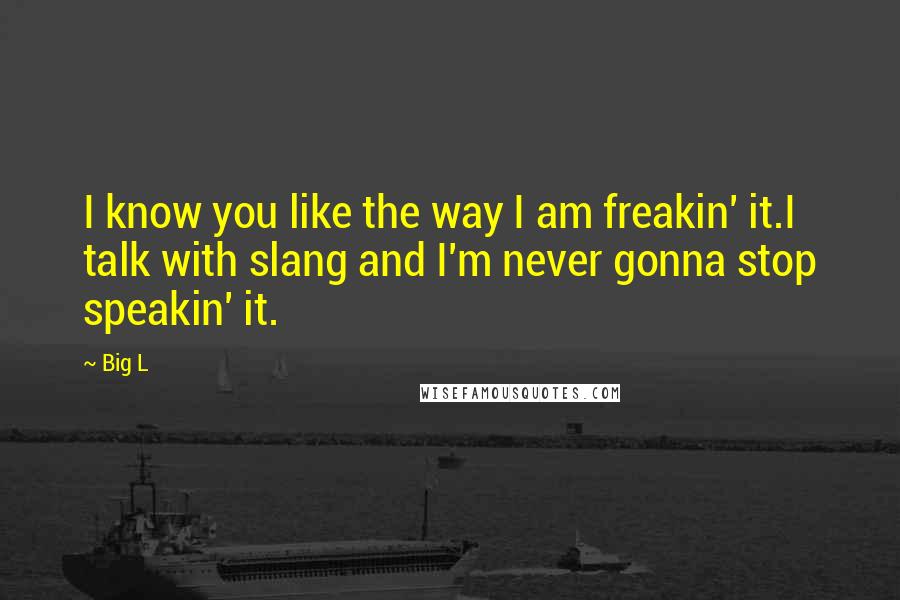 Big L Quotes: I know you like the way I am freakin' it.I talk with slang and I'm never gonna stop speakin' it.