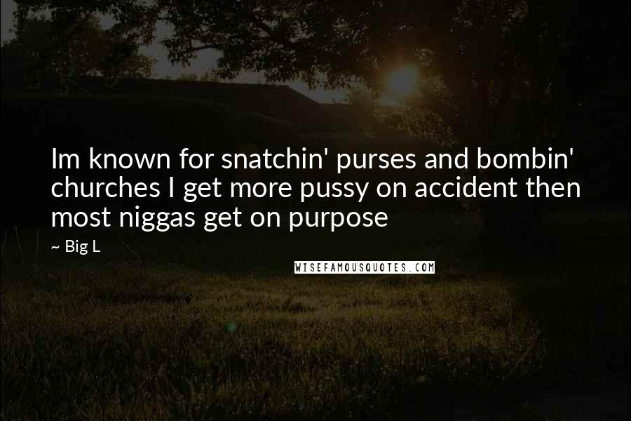 Big L Quotes: Im known for snatchin' purses and bombin' churches I get more pussy on accident then most niggas get on purpose