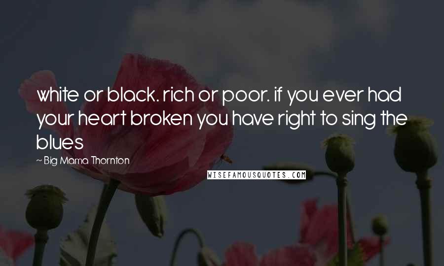 Big Mama Thornton Quotes: white or black. rich or poor. if you ever had your heart broken you have right to sing the blues