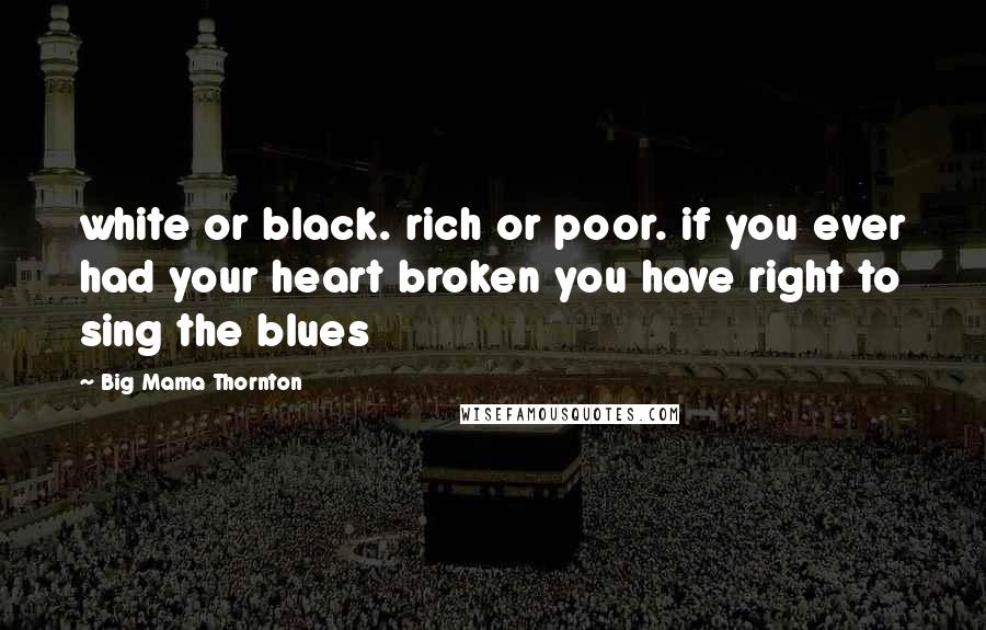 Big Mama Thornton Quotes: white or black. rich or poor. if you ever had your heart broken you have right to sing the blues