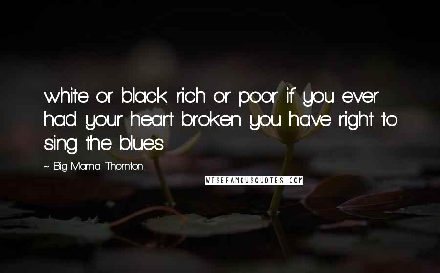 Big Mama Thornton Quotes: white or black. rich or poor. if you ever had your heart broken you have right to sing the blues