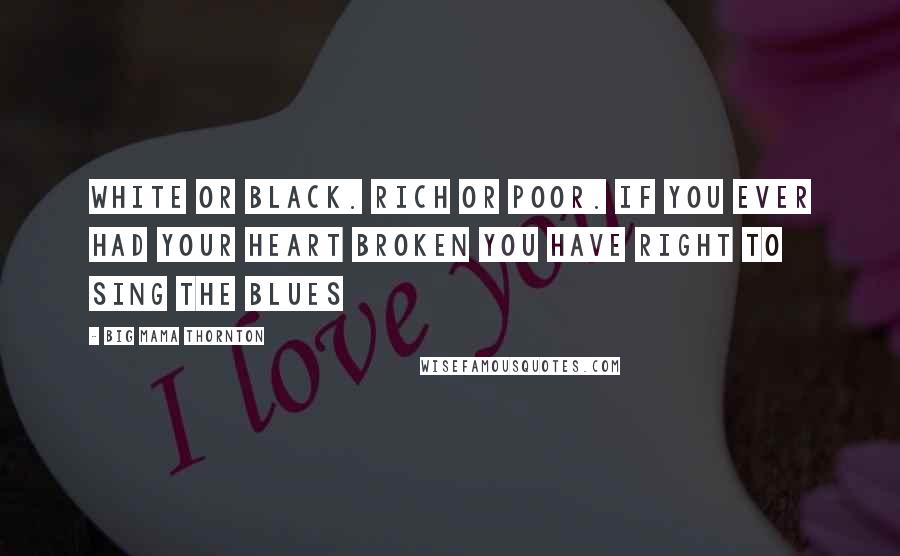 Big Mama Thornton Quotes: white or black. rich or poor. if you ever had your heart broken you have right to sing the blues