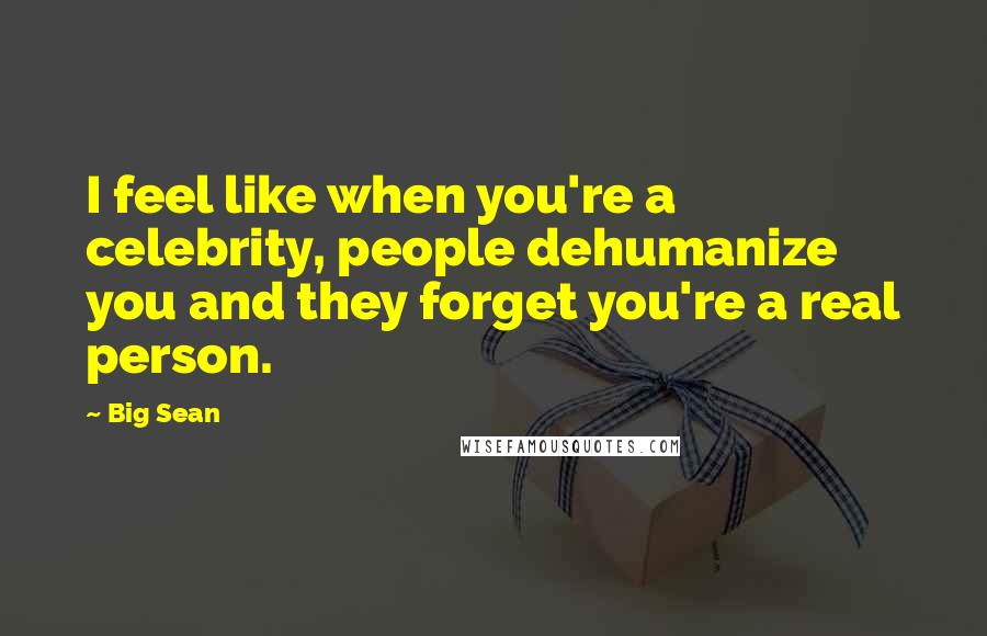 Big Sean Quotes: I feel like when you're a celebrity, people dehumanize you and they forget you're a real person.
