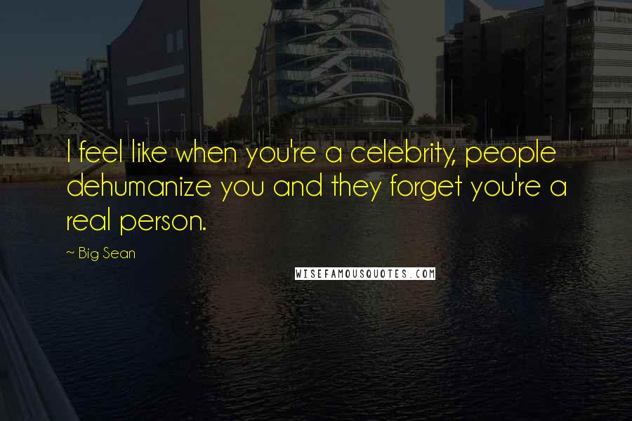 Big Sean Quotes: I feel like when you're a celebrity, people dehumanize you and they forget you're a real person.