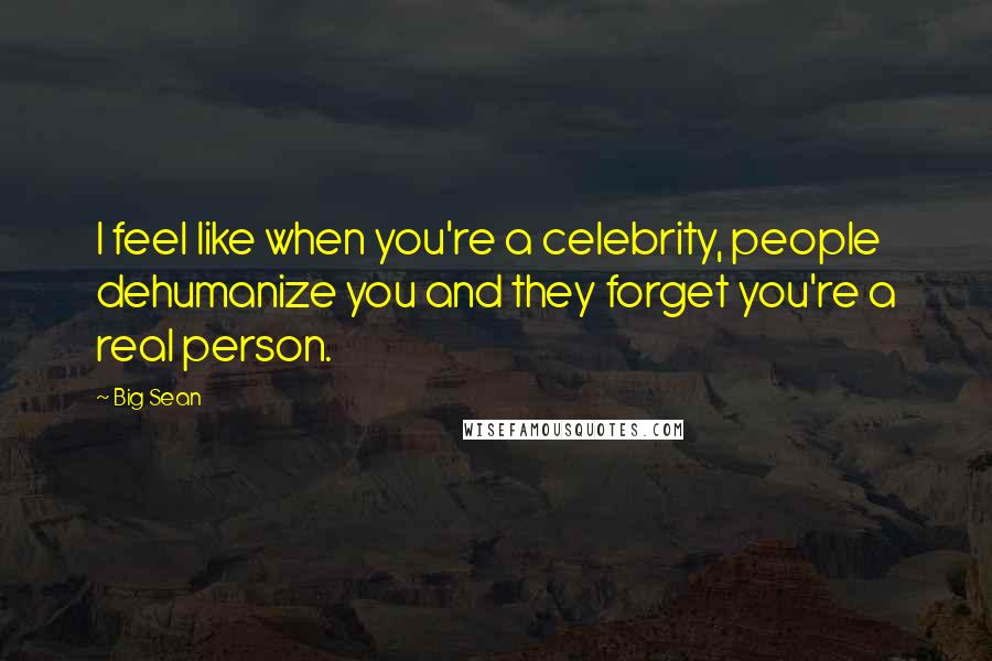 Big Sean Quotes: I feel like when you're a celebrity, people dehumanize you and they forget you're a real person.