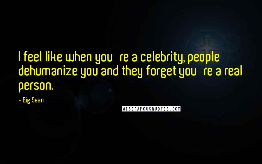 Big Sean Quotes: I feel like when you're a celebrity, people dehumanize you and they forget you're a real person.