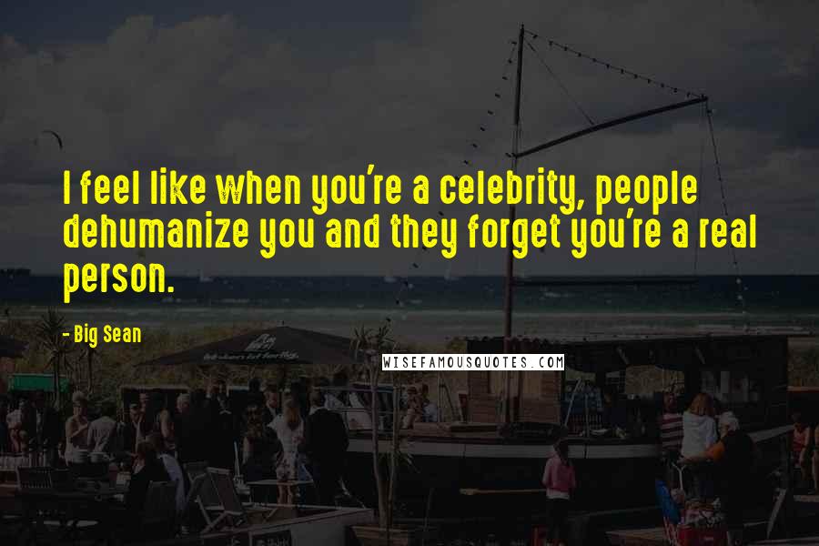 Big Sean Quotes: I feel like when you're a celebrity, people dehumanize you and they forget you're a real person.