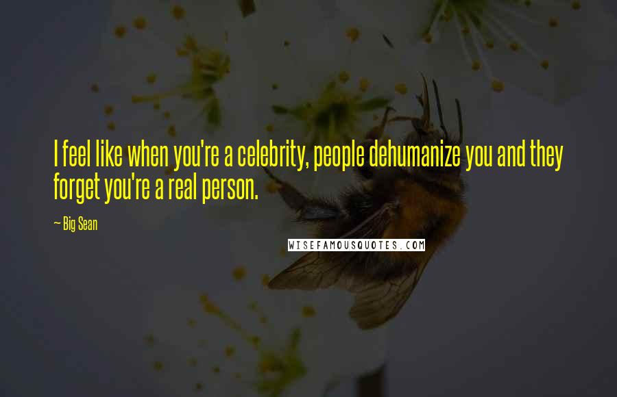 Big Sean Quotes: I feel like when you're a celebrity, people dehumanize you and they forget you're a real person.