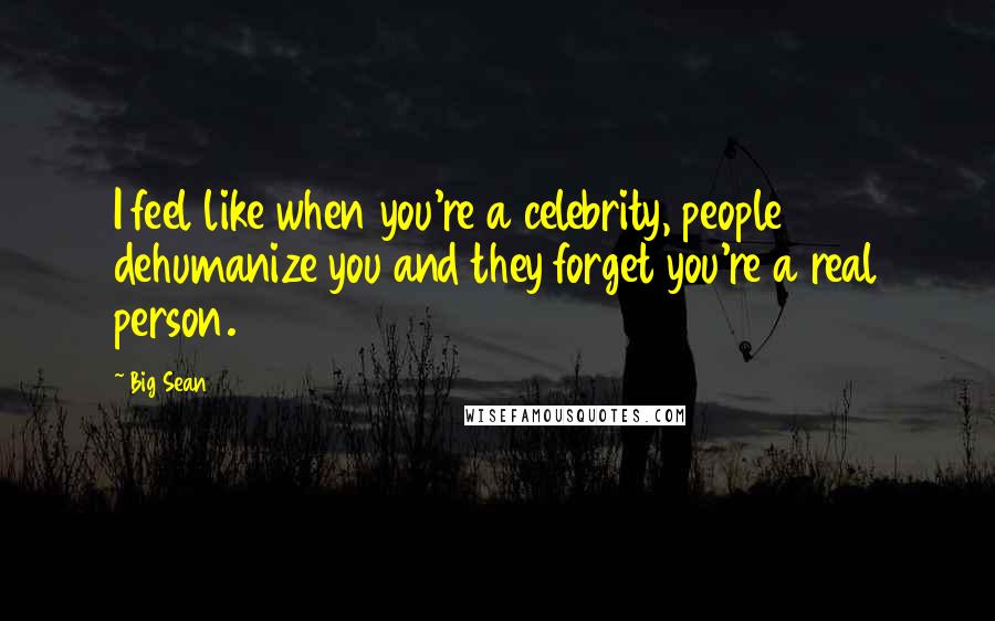 Big Sean Quotes: I feel like when you're a celebrity, people dehumanize you and they forget you're a real person.