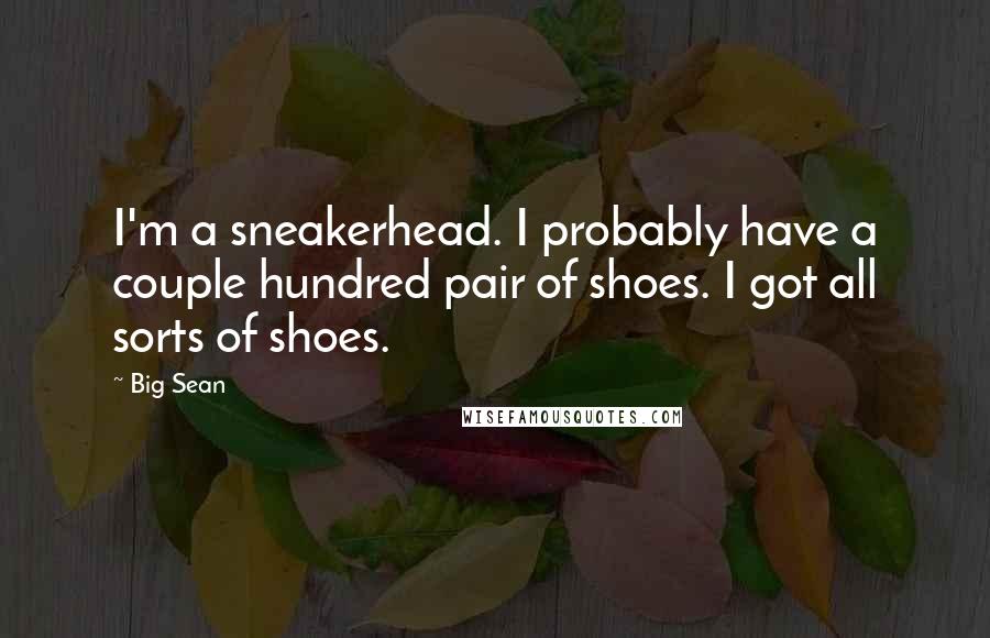 Big Sean Quotes: I'm a sneakerhead. I probably have a couple hundred pair of shoes. I got all sorts of shoes.