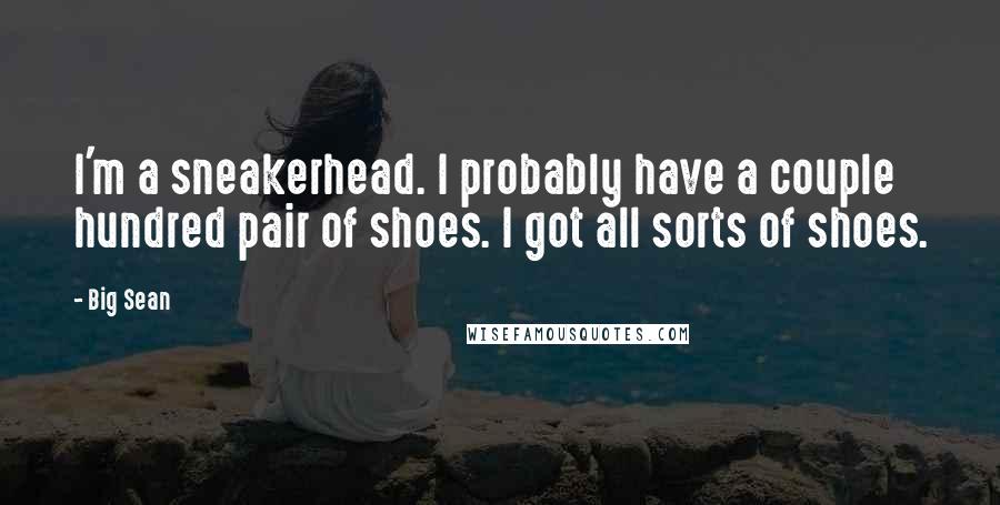 Big Sean Quotes: I'm a sneakerhead. I probably have a couple hundred pair of shoes. I got all sorts of shoes.