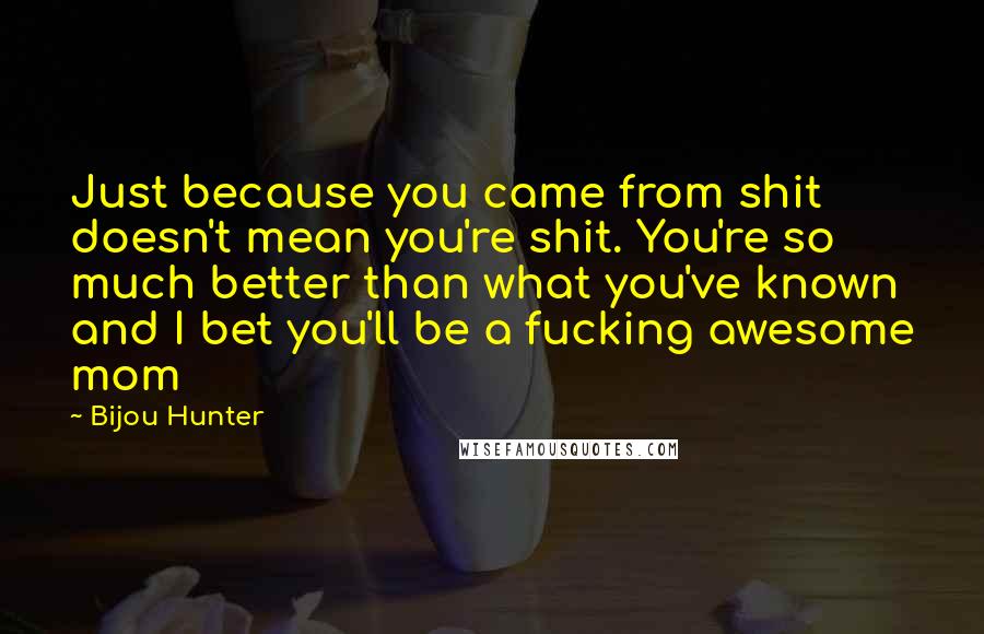 Bijou Hunter Quotes: Just because you came from shit doesn't mean you're shit. You're so much better than what you've known and I bet you'll be a fucking awesome mom