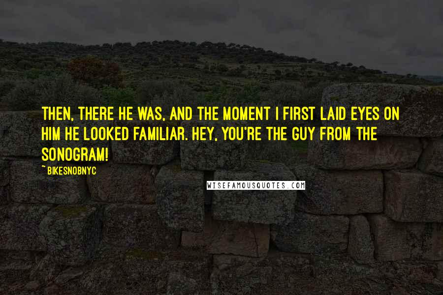 BikeSnobNYC Quotes: Then, there he was, and the moment I first laid eyes on him he looked familiar. Hey, you're the guy from the sonogram!