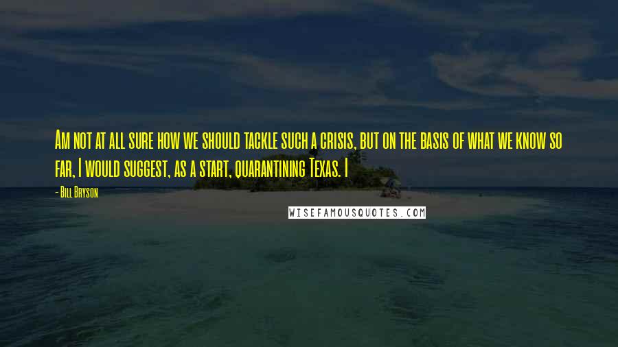 Bill Bryson Quotes: Am not at all sure how we should tackle such a crisis, but on the basis of what we know so far, I would suggest, as a start, quarantining Texas. I