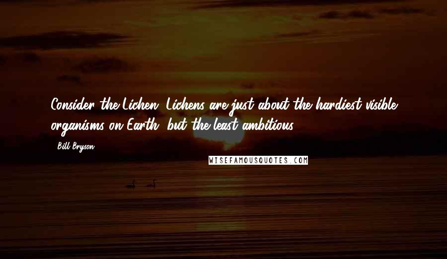 Bill Bryson Quotes: Consider the Lichen. Lichens are just about the hardiest visible organisms on Earth, but the least ambitious.