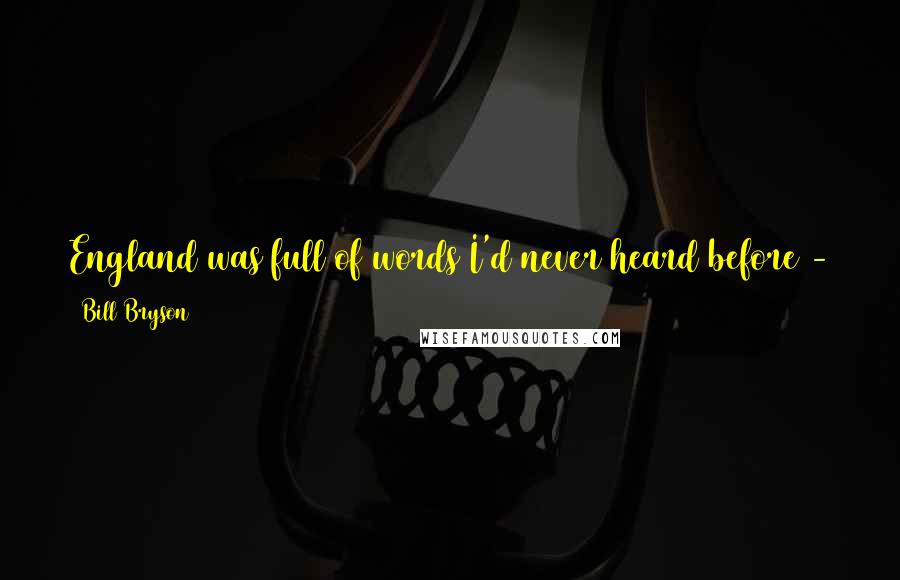 Bill Bryson Quotes: England was full of words I'd never heard before - streaky bacon, short back and sides, Belisha beacon, serviettes, high tea, ice-cream cornet.